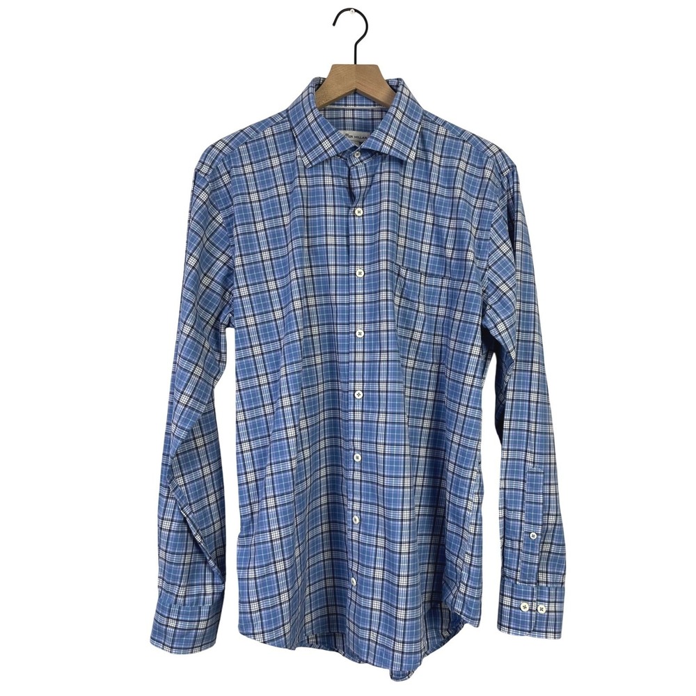 Peter Millar Preppy Men's Blue Plaid‎ Long Sleeve Button Down Shirt Size L
